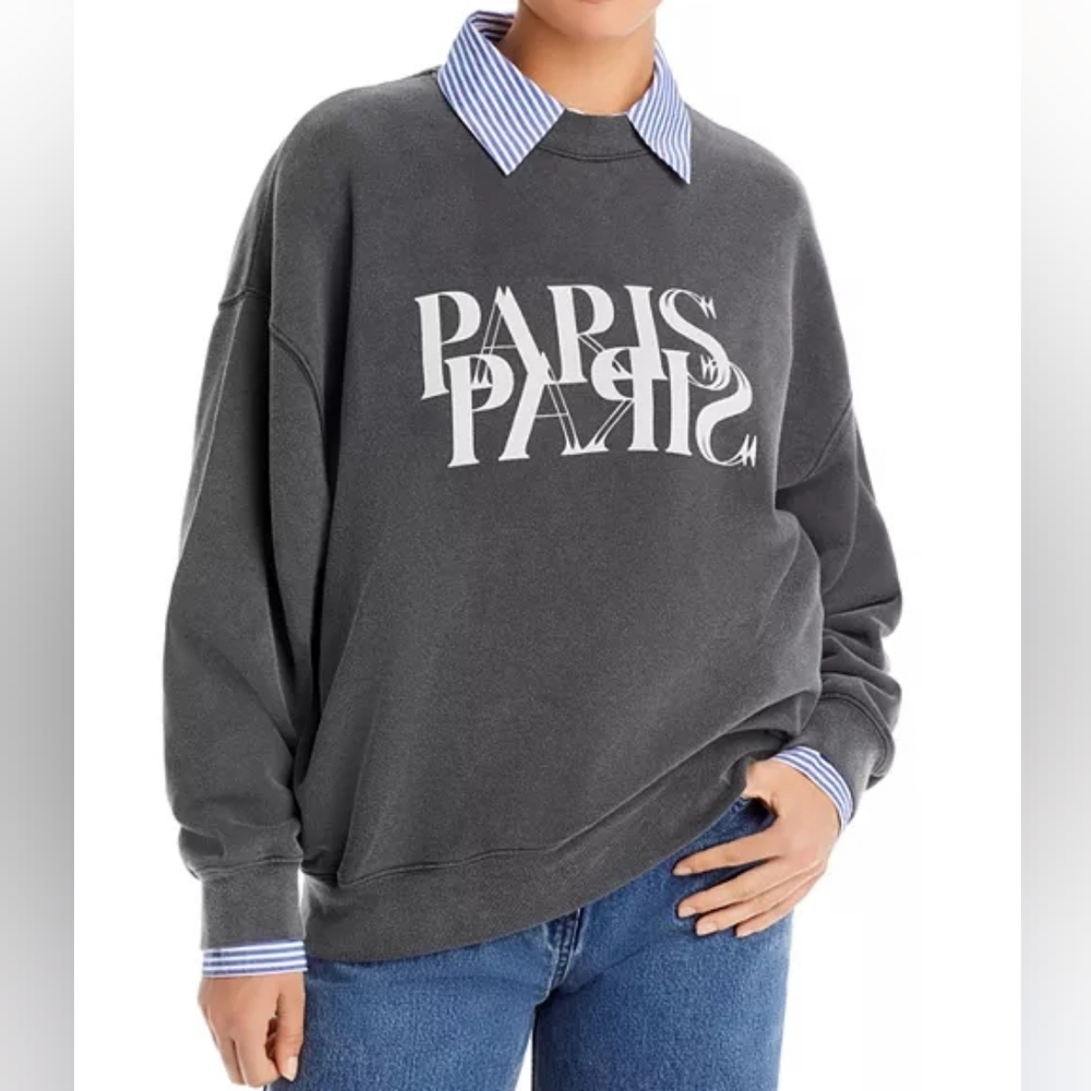 ANINE BING Jaci Paris Sweatshirt. Washed Black, Size Large